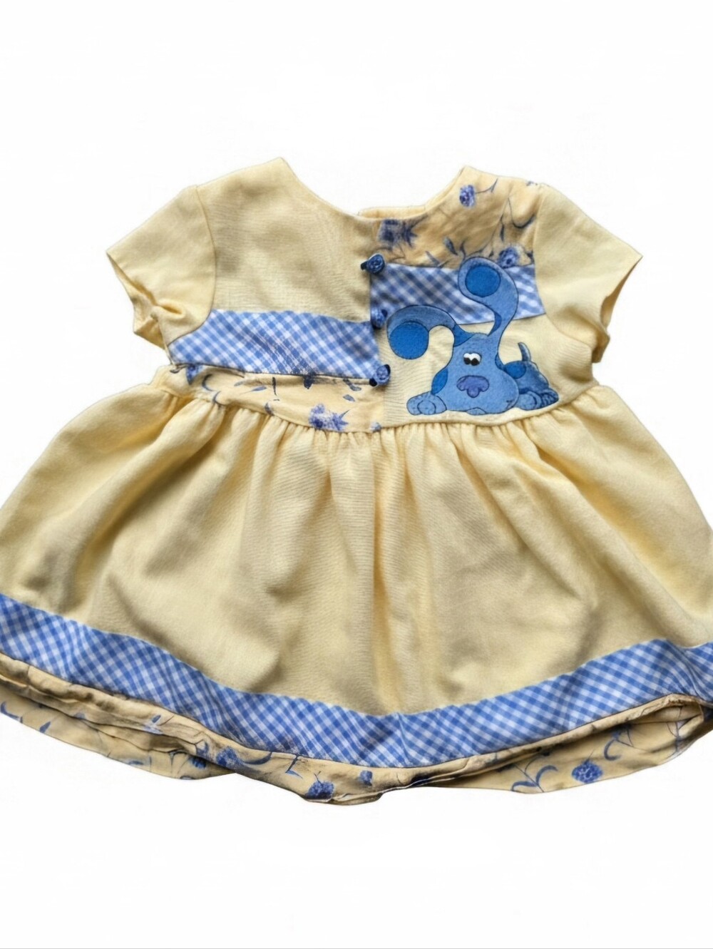Vintage Rose Cottage 12M Upcycled Blue Yellow Dress Gingham Floral Y2K